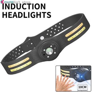 Head lamps Mini Rechargeable Powerful Sensor Headlamp Fishing Camping USB Head Flashlight COB LED Head Light Torch Headlights Front Lantern Q231013