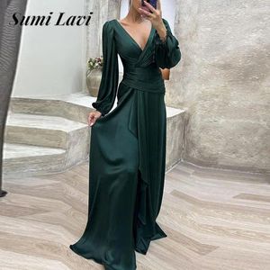 Sukienki zwyczajne premium damskie impreza wieczorna sukienka moda Seksowna jedwabna satynowa plisowana bankiet Autumn V Neck Silny kolor pasa maxi