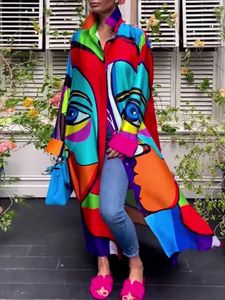 Повседневные платья Yeezzi, женское стильное платье-рубашка с абстрактным принтом, весна 2023, свободное макси с длинными рукавами для отдыха для женщин