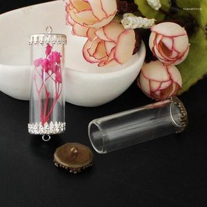 Pendant Necklaces 4PCS 40X15MM Glass Tube Vials Pendants Fit For Double Metal Cap Diy Necklace Bracelet Jewelry Findling