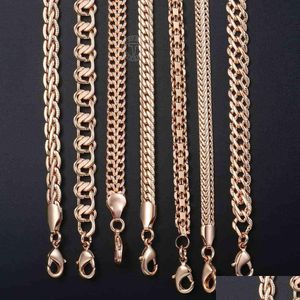 Fanshion 585 Rose Gold Necklace Chain Curb Weaving Rope Snail Link pärlor för män Kvinnor Klassiska smycken gåvor Dhgarden OT0RL