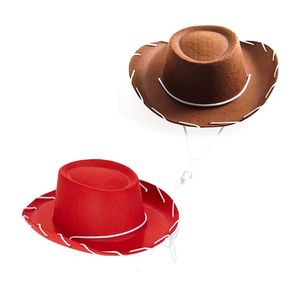 CAPS HATS 1PC barns brun röd filt Cowboy Hat Western Big Eaves Novelty Christmas Felt Cowgirl Hat Costume For Kids Boys Girls 231012