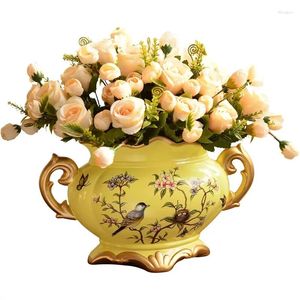 Vazolar Amerikan vintage seramik vazo çiçek ve kuş süsleri Avrupa büyük oturma odası yemek masası taklit kuru aranjör