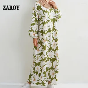 Vestidos casuais zaroy oversize outono mulheres maxi vestido solto floral impressão manga longa bolso muçulmano moda robe vestido para mujer