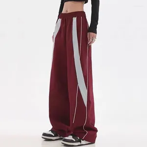 Kvinnors byxor harajuku vintage hiphop röd jogging tröjor kvinnor kontrast färg elastisk midja y2k tröja mode casual sport