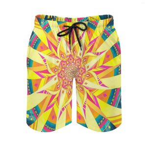 Shorts masculinos Sun Mandala Quick Dry Verão Mens Beach Board Briefs para Homem Calças de Ginástica Estrela Shine Rays Amarelo Laranja