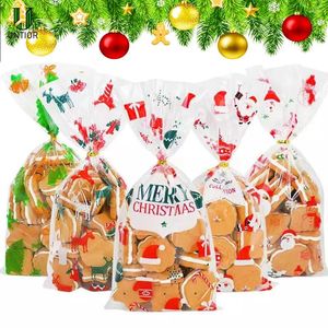 Noel dekorasyonları 10 adet hediye çantası şeker kurabiyesi şeffaf plastik torbalar yıl parti atıştırmalık pişirme 2023