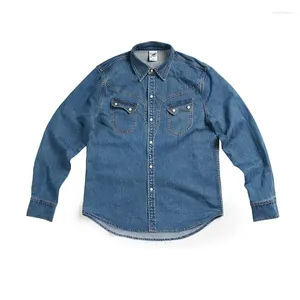 Men's Casual Shirts Denim Shirt Washed Blue Long Sleeve Western Cowboy Jacket 80s Clothes Vintage Designer Clothing Dazn Male Fashion