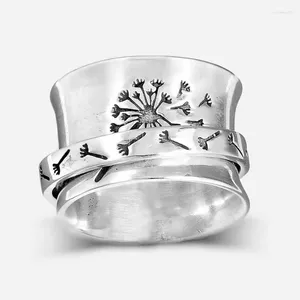 Cluster Rings Vintage Dandelion Spinning Lucky Ladies Ring Silver Color Gift Jewelry