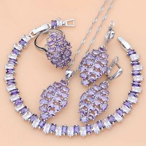 Wedding Jewelry Set 925 Sterling Silver Sets Purple Amethyst Tennis Earrings Rings Fashion Accessories Wdding Necklace 231012