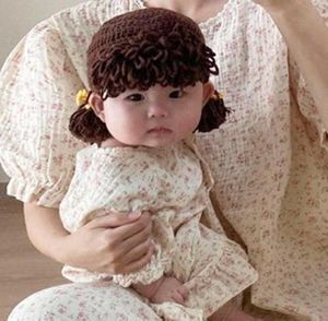 Cute born Baby Girl Beanie Hat Hair Pigtail Braid Wig Cap Winter Warm Knitted Children Kids Girls Hats and Caps 2107132651393