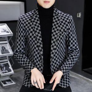 Męskie garnitury Blazers Autumn Winter Mens Marynarz luksusowa osobowość modowa Suit Fit Fit Comfort Classic Plaid British Fashion Blazer Coat 231011