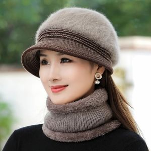 Chapéus cachecóis define mulheres chapéu de inverno manter quente feminino ao ar livre boné adicionar chapéus forrados cachecol conjunto para mulheres casual pele de coelho malha balde chapéu 231012