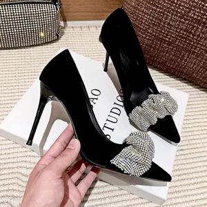 Dress Shoes Sexy Slim High Heels Women Pumps Rhinestone Pointed Office Women's Shallow Heel 9cm Black Designer Frosted 231011