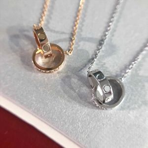 Designer necklace for women Double Ring Necklace Women's Full Diamond Round Cake Love Screw Pendant with Big Collar Chain