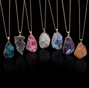 Colares de pedra natural irregular quartzo druzy cristal ponto cura chakra grânulo pedra preciosa pingente para mulheres moda jóias a granel