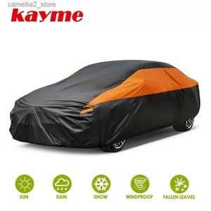 Bilomslag nya Kayme Waterproof Car Covers för alla väder utomhus sol UV Rain Damm Snow Protection Fit Sedan SUV Hatchback MPV Wagon Q231012