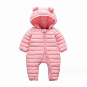 Nyfödd baby jumpsuit huva och sammet varm baby pojke snö kostym småbarn snö kostym flicka baby bomull övergripande