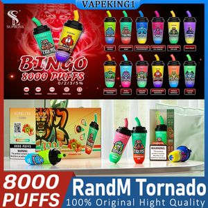 Orijinal supbliss bingo 8000 puflar tek kullanımlık vape 8000 puf 20 lezzet süt kupası 16ml 650mAH şarj edilebilir pil tipi C Tipi E-C Sigaralar 0% 2% 3% 5% Avaable