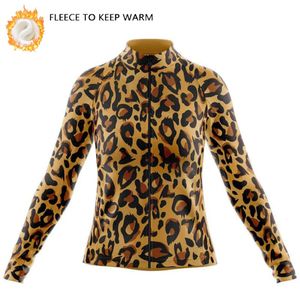 Camisas de ciclismo Tops Inverno Ciclismo Jerseys Mulher Mangas Compridas Casacos Quentes Thermal Fleece Bike Jerseys Leopard Print Mountain Road Bike Tops 231011