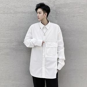 Mäns avslappnade skjortor Män avvisar krage 2023 Solid Color Long Sleeve Loose Korean Clothing Streetwear Leisure Camisa Blus P43