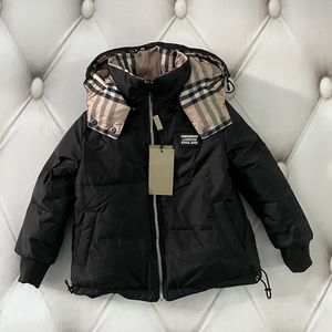 Luxury Kids Boys Girls Hooded Down Jackets Reversible Plaid Coats Winter Kids Warm Tops Zipper Baby Children Outerwear Costume