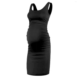 Vestidos casuais mulheres o pescoço m pulôver leve magro verão lado ruching bodycon vestido de maternidade macio sem mangas tanque diário vestindo