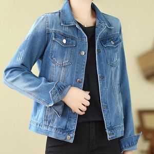 Women's Jackets High Street Long Sleeve Denim Jacket Women Vintage Blue Loose Woman Coat Turn Down Collar Jens Tops Jaqueta Feminino 29280