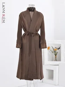 Trench da donna LANMREM Vintage Perline Impiombato Donna Cintura con risvolto Vita raccolta Tinta unita Giacca a vento 2023 Abbigliamento autunnale 32C134