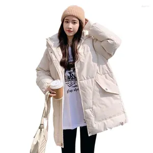 Women's Trench Coats Winter Style Stand Collar Hooded Down Jackets Cotton-padded Big Pockets Loose Fit Versatile Korean Overcoat