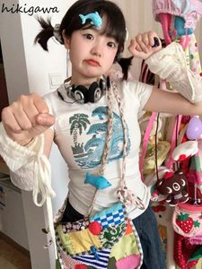 女性用Tシャツ甘い女性Tシャツ半袖 - ネックチュニックティークロップトッププリントOネックファッションカジュアル夏Y2K Tシャツ