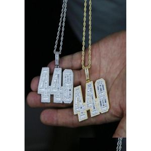 Ketten Ketten Iced Out Big Large Number 448 Charm Anhänger mit FL White 5A Cz Paved Long Rope Chain Halskette für Männer Freund Hip Hop Je Dh05T