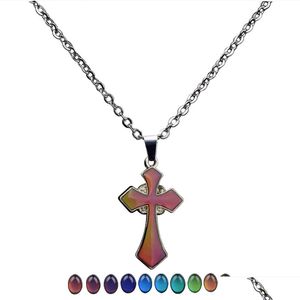 Pendant Necklaces Jesus Cross Pendant Color Changing Temperature Sensing Necklace Women Children Necklaces Fashion Jewelry Will And Je Dhlqz