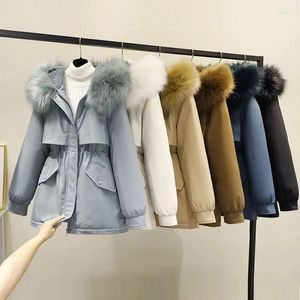 Women's Trench Coats Lucyever 2023 Winter Snow Wear Parkas Coat Woman Thick Warm Cotton Padded Outwear Female Fashion Fur Collar Hooded