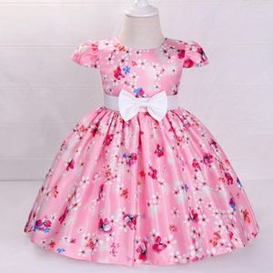 Girl Dresses 2023 Summer Printed Flower Baby Birthday Party Princess Dress Infant Sequin Wedding Send Headband 0-5 Years Old