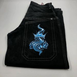 Jeans da uomo Y2k Streetwear Harajuku Hip Hop stampa grafica pantaloni larghi gotici neri uomo donna pantaloni a gamba larga a vita alta