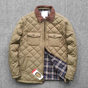 Men's Jackets Winter Men Quilted Diamond Plaid Cotton Jacket Vintage Waterproof With Pocket Cargo Coat Lightweight Clamp
