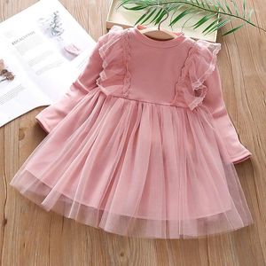 Vestidos de menina manga cheia meninas vestido de princesa costura malha ponto cinto doce festa aniversário outono e primavera roupas