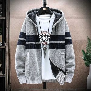 Jaquetas masculinas suéteres masculinos outono inverno novo quente cashmere lã zíper cardigan suéteres com capuz homem casual malhas sweatercoat roupas masculinas j231012