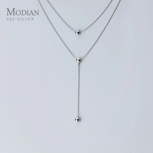 Pendant Necklaces MODIAN Minimalism Three Layer Beads Y-Shape Necklace for Women 925 Sterling Silver Link Chain Necklace Fine Jewelry 231012