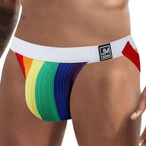 2st underkläder män jockstrap sexig underkläder thongs tanga trosor gym rem rem kort sissy gay underbyxor regnbåge vit mesh 2203282549