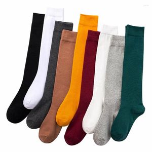 Women Socks Spring Autumn Cotton Women's Knee-High Cute Long School Girl Casual Dress Solid Color Black Stockings 8 Pairs