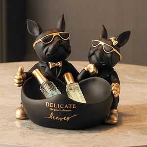 Jewelry Boxes Lovers Bulldog Statue with Bowl Storage Box For Keys Jewelry French Bulldog Figurine Resin Home Table Decoration Sulpture 231011