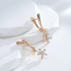 Dangle Earrings Wbmqda Fashion Crystal Flower Long Drop For Women 585 Rose Gold Color With White Natural Zircon Wedding Party Jewelry