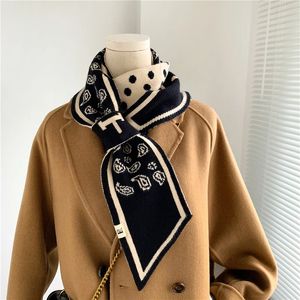 Scarves Luxury Brand Knitted Scarf for Women Warm Cashmere Neckerchief Foulard Ladies Neck Tie Small Skinny Bandana Echarpe 231012