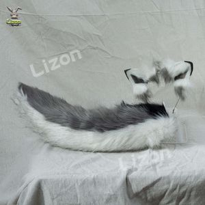 Women Animal Gray Wolf Ears Tail Headdress Plush Hairband Roxanne Cosplay