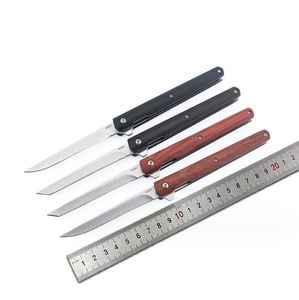 Mini Portable Wood Handle Folding Knife small Pocket knife wth leather sheath Outdoors Camping Survival steel Blade Knives