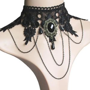 Stud NCEE Gothic Victorian Black Lace Necklace Women Girl Boho Crystal Tassel Sexy Choker Steampunk Dark Loli Style Halloween Jewelry 231012