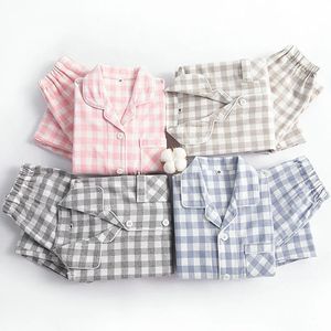 Pyjamas Spring Fall Autumn Winter Boys Girls Button Down Pyjamas Childeren Kläder Set Kids Borsted Finish Cotton Plaid Homewear 231012