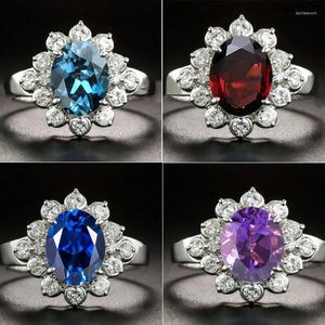 Cluster Rings Milangirl Classic Flower Floral Mirco Paved 4 Colors Oval Crystal Zircon Ring For Women Party Engagement Wedding Luxury